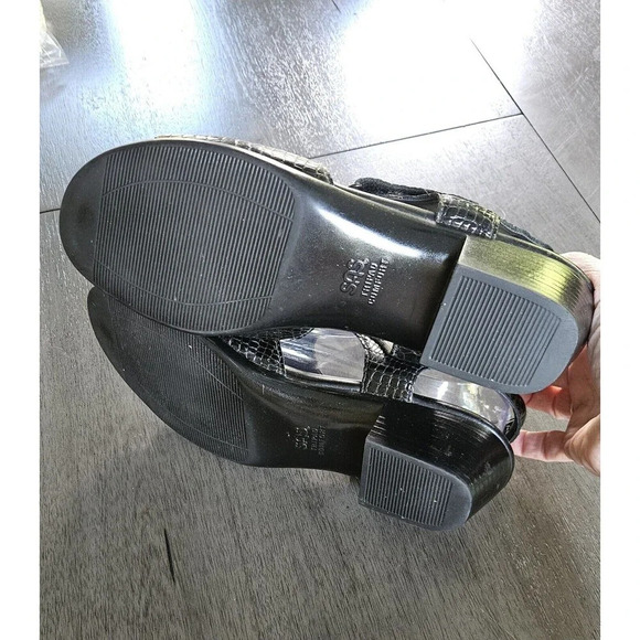 SAS Suntimer Croc Embossed Sandals Size 11 Black Patent Leather Comfort - Picture 7 of 8